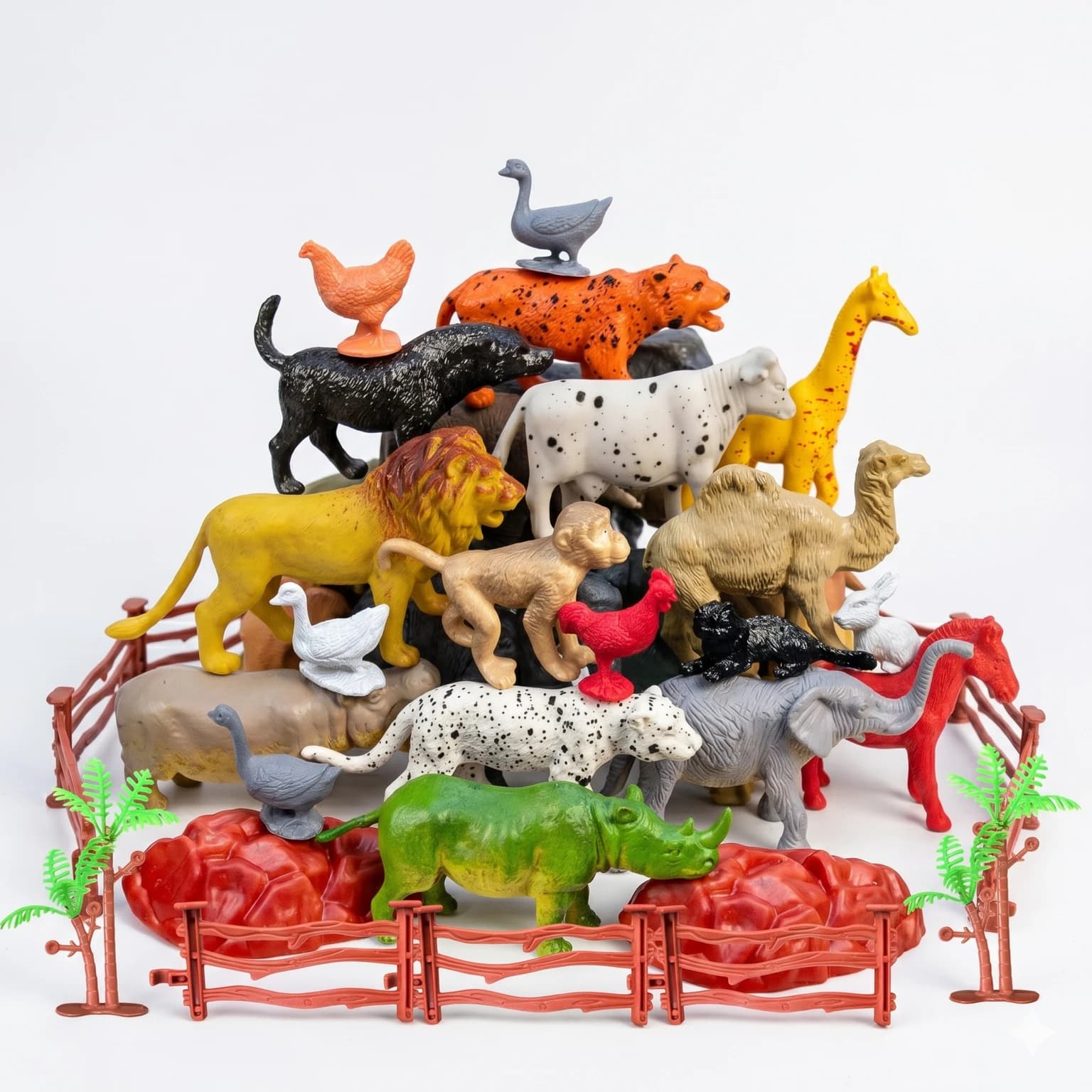 ZESTHOME Animal Figure for Kids – 25Pc Small Animal Toys with Trees Fence & Stones (Multicolor)