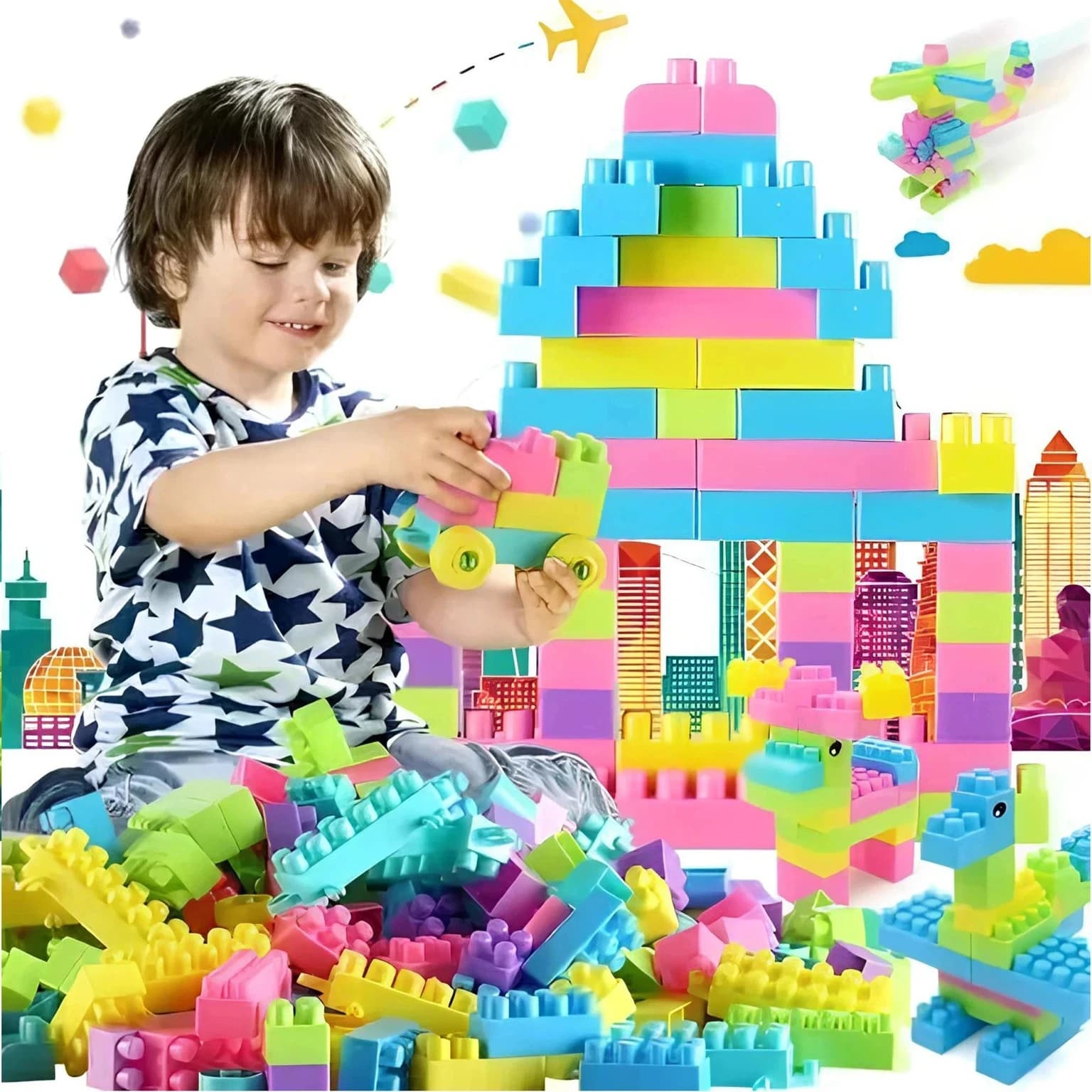 FTAFAT Creative Building Block/blocks construction gift game toy/toys set for baby/kids (Red, Blue, Yellow)