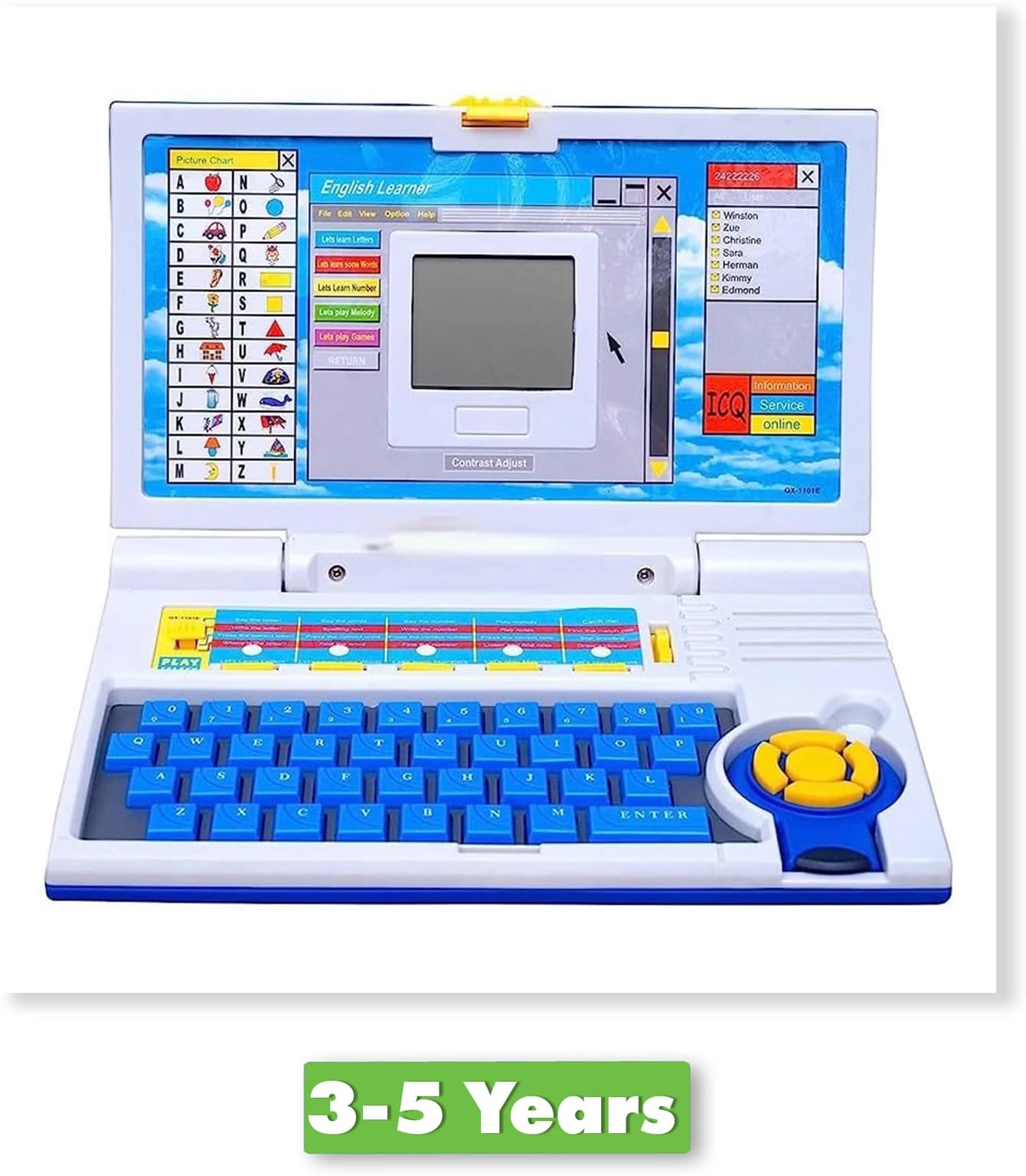 J K INTERNATIONAL Educational Laptop Computer Toy with Mouse for Kids Above 3 Years (Blue)
